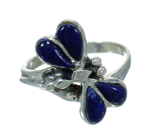 Authentic Sterling Silver Lapis Southwestern Dragonfly Ring Size 8-1/2 AX79326