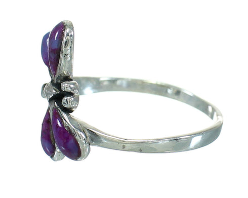 Silver Southwest Magenta Turquoise Inlay Dragonfly Ring Size 7-1/2 AX79390