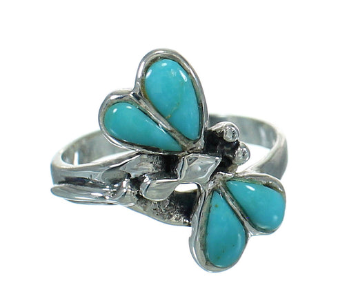 Turquoise Inlay Genuine Sterling Silver Dragonfly Ring Size 7-1/4 AX79441