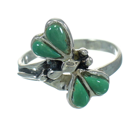 Turquoise Inlay Southwestern Silver Dragonfly Jewelry Ring Size 8 AX79483