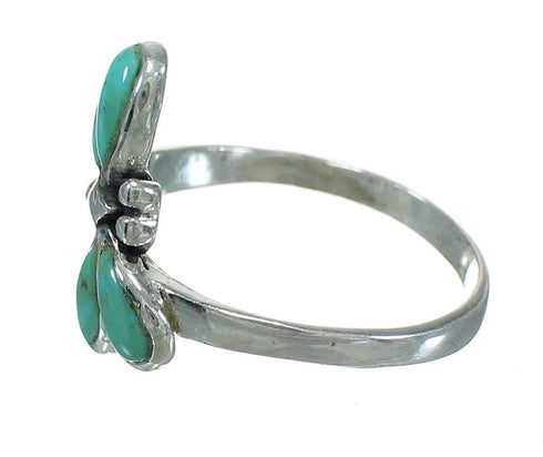Silver Turquoise Inlay Dragonfly Jewelry Ring Size 7-1/2 AX79493