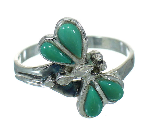 Turquoise Inlay Silver Southwestern Dragonfly Ring Size 7-3/4 AX79500