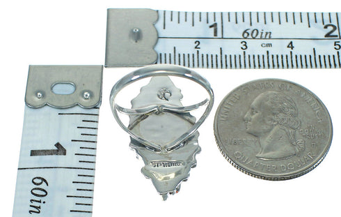 Turquoise And Coral Southwest Silver Needlepoint Ring Size 5-3/4 AX81846