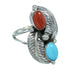 Coral And Turquoise Silver Leaf Ring Size 6-1/2 AX81878