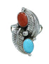 Coral And Turquoise Silver Leaf Ring Size 6-1/2 AX81878
