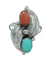 Silver Southwest Turquoise Coral Leaf Ring Size 5-1/2 AX81917