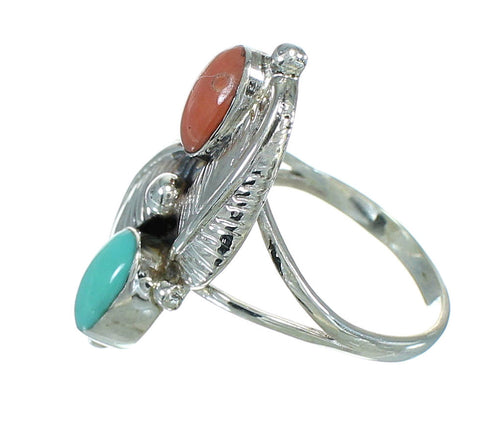 Silver Southwest Turquoise Coral Leaf Ring Size 5-1/2 AX81917