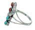 Silver Coral And Turquoise Flower Ring Size 6-3/4 AX81935