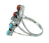 Sterling Silver Coral And Turquoise Flower Ring Size 7-1/2 AX81992