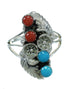 Silver Coral And Turquoise Flower Southwestern Jewelry Ring Size 4-1/2 AX82012