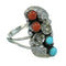 Turquoise And Coral Silver Flower Ring Size 5-1/2 AX82018