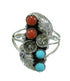 Turquoise And Coral Silver Flower Ring Size 5-1/2 AX82018