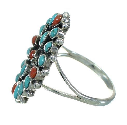 Turquoise And Coral Sterling Silver Southwest Ring Size 6-3/4 AX82024