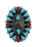 Turquoise And Coral Authentic Sterling Silver Southwest Ring Size 6-1/2 AX82047