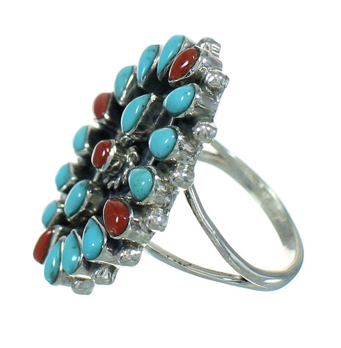 Southwestern Turquoise And Coral Authentic Sterling Silver Ring Size 4-1/2 AX82050