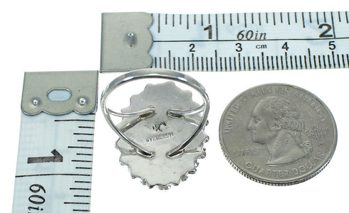 Southwestern Turquoise And Coral Authentic Sterling Silver Ring Size 4-1/2 AX82050