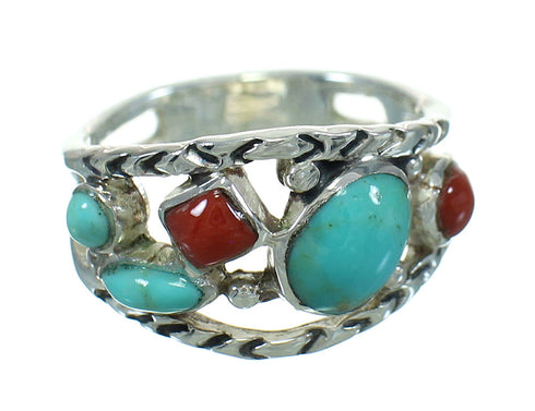 Sterling Silver Southwestern Coral Turquoise Ring Size 5-1/2 AX82079