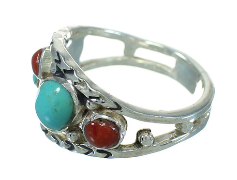 Sterling Silver Southwestern Coral Turquoise Ring Size 5-1/2 AX82079