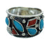 Southwest Turquoise And Coral Sterling Silver Jewelry Ring Size 8-1/4 AX82138