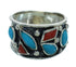 Turquoise And Coral Silver Jewelry Southwest Ring Size 7-1/2 AX82225