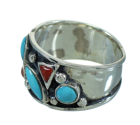 Coral Turquoise Southwest Authentic Sterling Silver Ring Size 6-1/2 AX82247