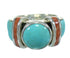 Southwest Sterling Silver Apple Coral And Turquoise Inlay Ring Size 5-1/4 AX82299