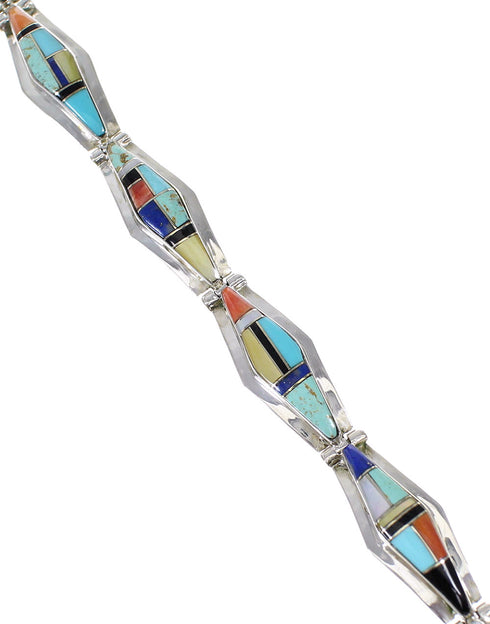 Southwest Sterling Silver Multicolor Link Bracelet AX65937