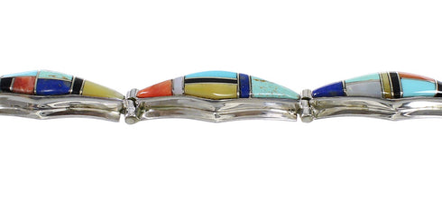 Southwest Sterling Silver Multicolor Link Bracelet AX65937