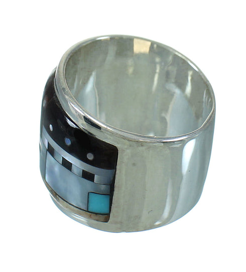 Silver Native American Pueblo Design Multicolor Ring Size 7-3/4 QX70455