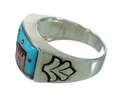 Sterling Silver Native American Village Design Multicolor Ring Size 10-3/4 QX70549