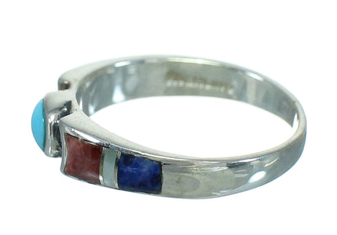 Sterling Silver Multicolor Inlay Southwest Ring Size 6 QX70674
