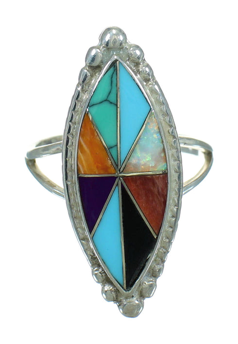 Multicolor Inlay Jewelry Sterling Silver Ring Size 5-3/4 AS51912