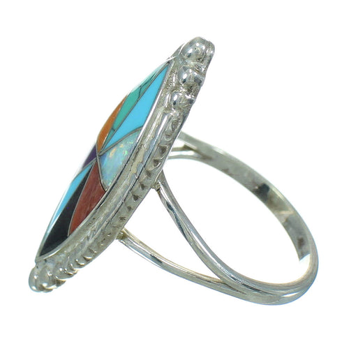 Multicolor Inlay Jewelry Sterling Silver Ring Size 5-3/4 AS51912