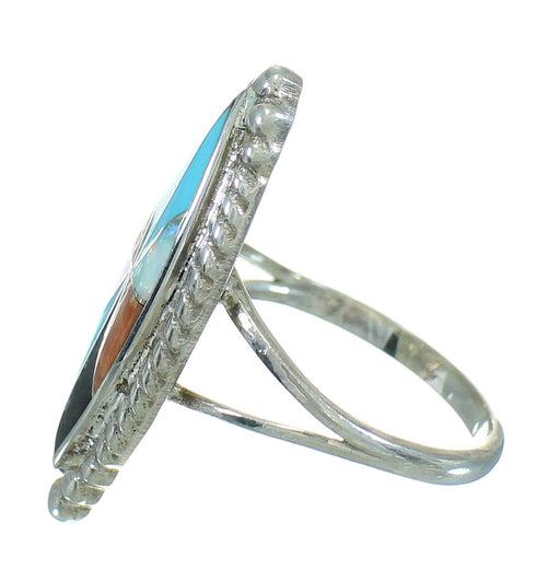 Sterling Silver Multicolor Inlay Ring Size 7-3/4 QX71004