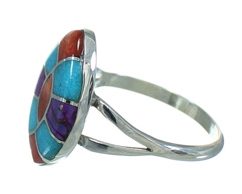 Multicolor Inlay Southwest Sterling Silver Ring Size 7-3/4 QX71007
