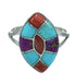 Southwestern Multicolor Inlay Sterling Silver Ring Size 7-1/4 QX71018