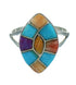 Southwest Multicolor Inlay Genuine Sterling Silver Ring Size 7-1/4 QX71026