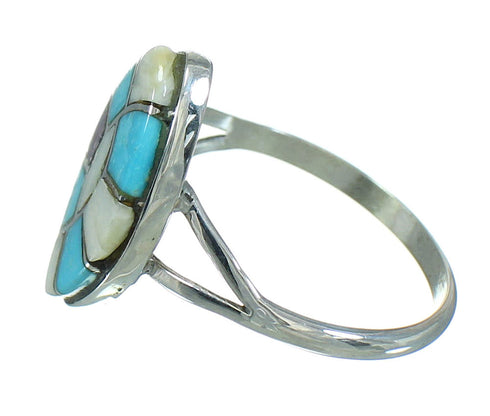 Authentic Sterling Silver Southwest Multicolor Inlay Ring Size 7-3/4 QX71031