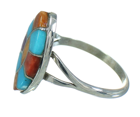 Authentic Sterling Silver Southwestern Multicolor Inlay Ring Size 6-3/4 QX71035