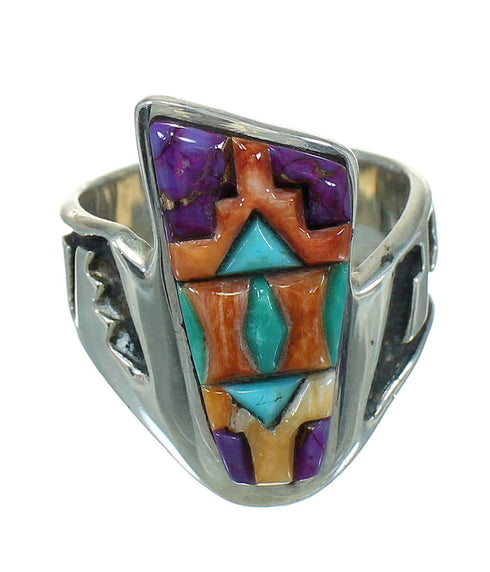 Multicolor Inlay Southwest Silver Ring Size 6 QX70993