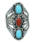 Southwestern Turquoise And Coral Sterling Silver Ring Size 6-1/4 WX82467