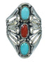 Coral And Turquoise Sterling Silver Southwest Ring Size 7-1/4 WX82500