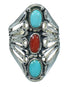 Southwest Sterling Silver Coral And Turquoise Ring Size 7-3/4 WX82505