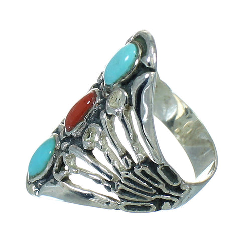 Turquoise And Coral Sterling Silver Southwestern Ring Size 5-3/4 WX82485