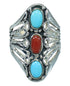 Sterling Silver Turquoise And Coral Southwestern Ring Size 5-1/2 WX82522