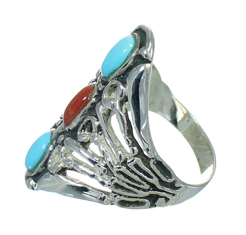 Sterling Silver Turquoise And Coral Southwestern Ring Size 5-1/2 WX82522
