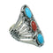 Southwest Coral And Turquoise Genuine Sterling Silver Ring Size 5 WX82547