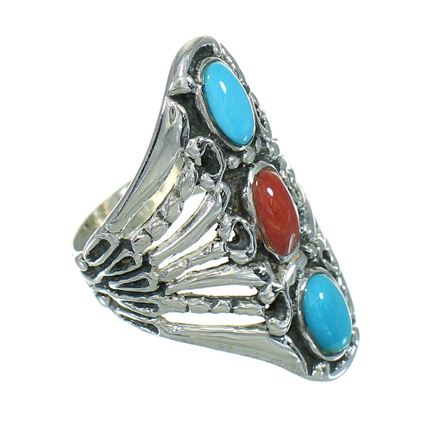 Coral And Turquoise Genuine Sterling Silver Southwestern Ring Size 6-3/4 WX82565