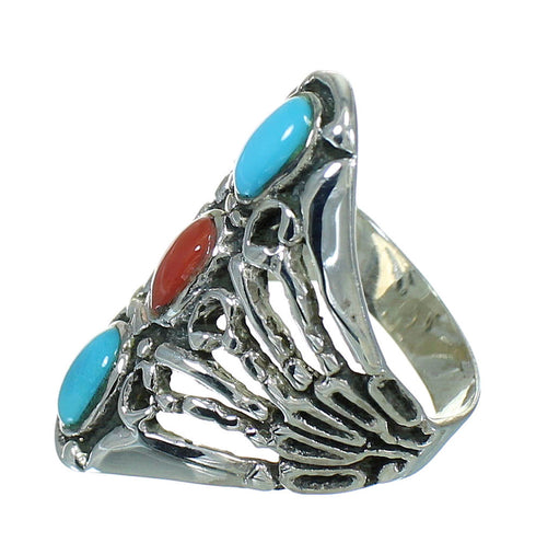 Southwest Coral And Turquoise Genuine Sterling Silver Ring Size 5 WX82547