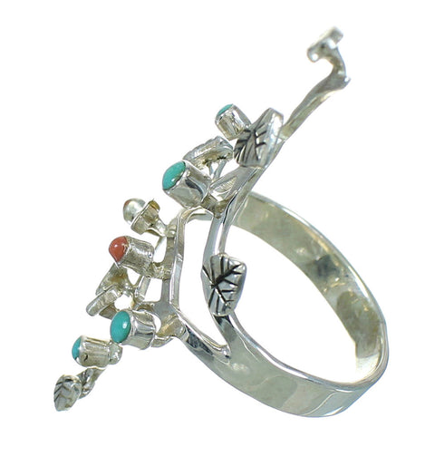 Southwestern Silver Turquoise And Coral Ring Size 7 WX82715
